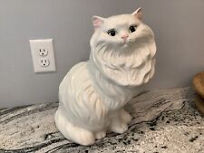 Vintage Ceramic White Persian Cat Blue Eyes Sitting Statue Large 14