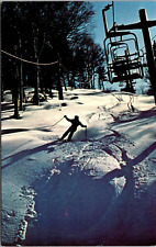 Ski Big Tupper Tupper Lake New York Chrome Postcard Skier Chair Lift C1 picture