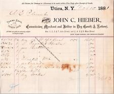 c1881 John C Hieber & Son Dry Goods & Notions Utica New York NY Billhead Antique picture
