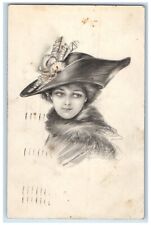 1911 Pretty Woman Floral Big Hat Pittsburg Pennsylvania PA Antique Postcard picture