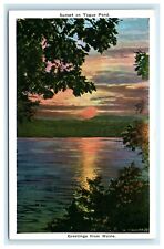 POSTCARD Greetings From Maine Evening on Togue Pond Colored Sky Sunset picture