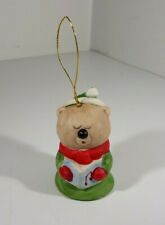 Jasco Taiwan Vintage Ceramic Bear Christmas Bell Ornament Caroling Sing Felt Hat picture
