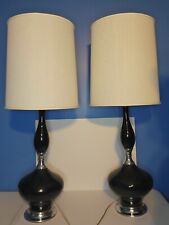 Mid Century  Black Ceramic Chrome table lamps vintage Matching pair picture