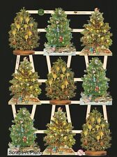 German Embossed Vintage Style Scrap Die Cut - Colorful Christmas Trees  EF7396 picture
