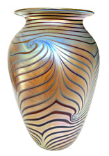 Robert Eickholt Gold Aurene Blue Luster King Tut Art Glass Vase 1988 picture