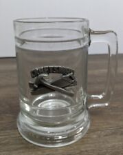 Vintage Craftsman Glass Beer Mug Cup with Pewter Builder Carpenter Saw Hammer picture