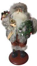 Vintage Woodland Old World Santa Claus Wreath Bag of Gifts Faux Fur 12 in SEE picture