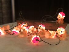 VINTAGE Teddy Bear Santa Hat Plastic Blow Mold String Light Lot of 10 Working picture