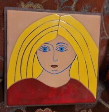Vtg Impressionist Style Portait Of Blonde Lady Pottery Art Tile picture