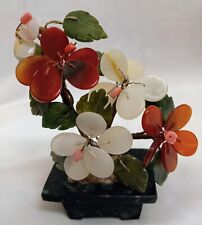 Antique Chinese Carved Jade Flowers Bonsai Tree and Hand Carved Stone Flower  picture