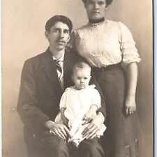 c1910s Young Family RPPC Cute Baby Real Photo RARE AZO (Triangle Flipped) A159 picture