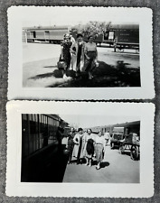 2 Snapshot Photos - 1940s Women at Train Station, Southern Pacific Railroad picture
