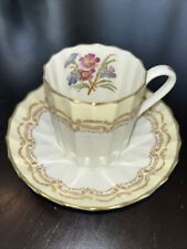 Vintage Royal Worcester Cromwell Demitasse Cup and Saucer Yellow & Colored Rose picture