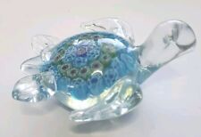 Hand Blown Art Glass Millefiori Sea Turtle Figurine Paper Weight 4.5” picture
