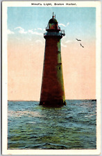 Boston Harbor MA-Massachusetts, Minot's Ledge Light Ocean Ships Old Postcard picture