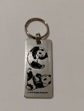 Black Silvertone Panda Bears Keychain Charm picture