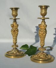 Antique Candlesticks Fauns Gilt Bronze Pair Napoleon III Period Signed L. Viron picture