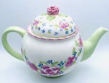 Floral Porcelain Teapot 1 Quart Kate Williams Global Design Roses Green Leaves picture