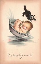 Vintage Postcard Kitten Jumpes Over The Baby I'm Terribly Upset Comic Card picture
