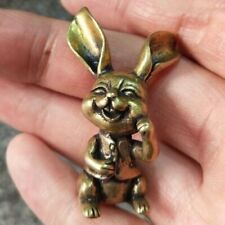 Pure Brass Rabbit Statue Pendant Keychain Tea Pet Ornament Miniature Toy Craft picture