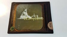 DGP Glass Magic Lantern Slide Photo OLD FASHIONED PICTURE  ON TABLE picture