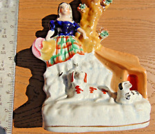 VICTORIAN ENGLISH STAFFORDSHIRE FIGURINE GIRL WITH DOGS picture