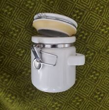 Bee House Japan Vintage 5.5” Tall White Ceramic Stainless Latch Canister Horchow picture