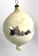 Vintage Blown Glass White Teardrop Christmas Ornament 4.5