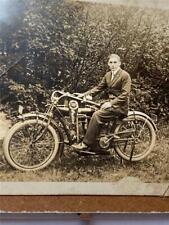 Man on an Early 1900's Indian Motorcycle w/ Indian Pennant Framed RPPC Postcard picture