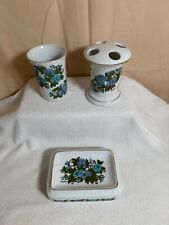 Rare Vtg Andrea by Sadek 3-Piece Porcelain Blue/White Floral Bathroom Vanity Set picture