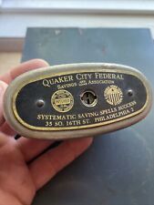 Vintage Quaker City Federal Piggy Bank Metal Traveling Teller Collector NO KEY picture