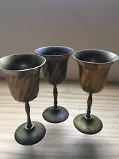 Set of 3 Vintage EPNS Nickel Silver Wine Goblets With Striped Pattern  6