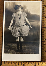 Vintage 1918-1930 RPPC Photo Pretty Woman Jumper Dress/Outfit w/Bow in Hair OOAK picture