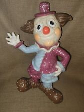 VTG Ceramic Figurine Clown Maroon Light Blue Polkadot Happy 70s 80s 90s Unbrand picture
