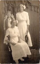 C.1913 RPPC Beautiful Women W Adorable Girl Pig Tails Studio Postcard A316 picture