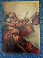 1901 Antique religious hand painted. Wood etching signed painting picture