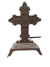 Vintage Free Standing Ornate Cast Iron Tabletop Cross/Crucifix picture