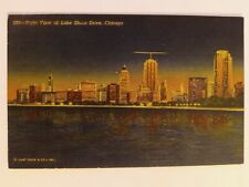 Vintage Postcard Night View of Lake Shore Drive Chicago Sky Line Illinois 1952 picture