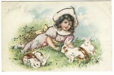 Postcard Loving Easter Wishes Little Girl Playing Rabbits  picture