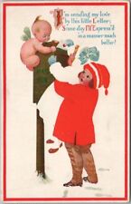 1910s GIBSON Christmas Postcard Girls / Fairy Baby at Mail Box -FADE-AWAY Unused picture