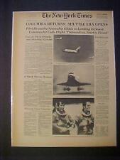 VINTAGE NEWSPAPER HEADLINE ~NASA 1st SPACE SHUTTLE FLIGHT LANDING COLUMBIA  1981 picture