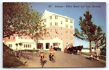 1950s BERMUDA ELBOW BEACH SURF CLUB ENTRANCE BICYCLES HORSES POSTCARD P3115 picture