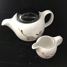 VTG PT Tulowice Ceramic Creamer & Teapot White w/ Black Mustard Gray Designs picture