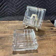 Vintage Pair Of Art Deco Crystal Glass Geometric Ashtrays Ring Trinket Dish picture