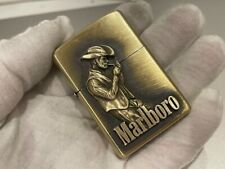 Zippo Marlboro Cowboy Metal Etching Antique Gold Single-Sided Processing Lighter picture