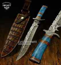 IMPACT CUTLERY CUSTOM DAMASCUS BOWIE KNIFE CAMEL BONE HANDLE- 1674 picture