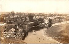 RP Postcard Birds Eye View of Courthouse and River in Cheboygan, Michigan~134148 picture