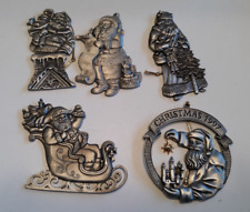 5 Avon pewter Christmas ornaments 1993 1994 1995 1996 1997 Santa in boxes picture