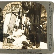 Angry Wife Beating Husband Stereoview c1906 Cheating Affair Infidelity A1967 picture
