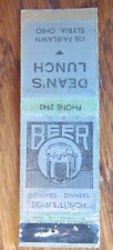 ELYRIA, OHIO MATCHBOOK COVER: DEAN'S LUNCH BEER 1930s EMPTY MATCHCOVER -D picture